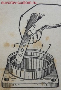 Замер зазора в замке поршневого кольца.